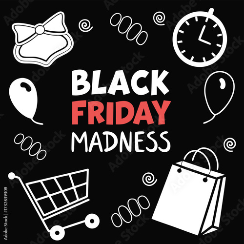 Black Friday madness with shopping elements sale cart