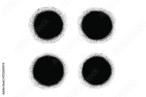 Spray painted grunge dots with paint splatter circle shapes, messy urban graffiti style, dirty street art texture, black dot print isolated vector cartoon background