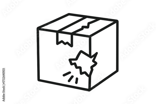 Broken box thin line icon. Damaged package symbol. Fragile cargo concept. Shipping and delivery problem. Vector illustration of crushed parcel with a hole. Return goods.