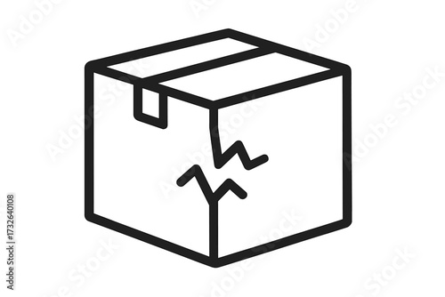Broken box line icon. Damaged package symbol for delivery issues. Fragile cargo vector illustration. Shipping error and return concept. Cracked parcel for logistics problem or claim.