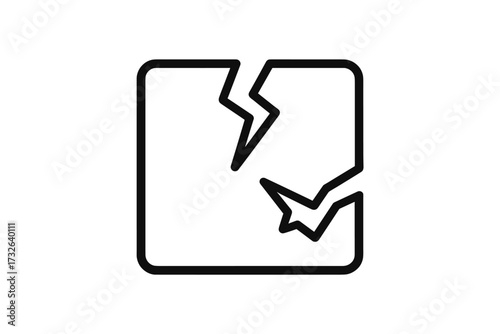 Broken box icon. Damaged package sign. Fragile warning symbol. Delivery problem or shipping error. Cracked parcel pictogram. Linear vector illustration for logistic apps, web.