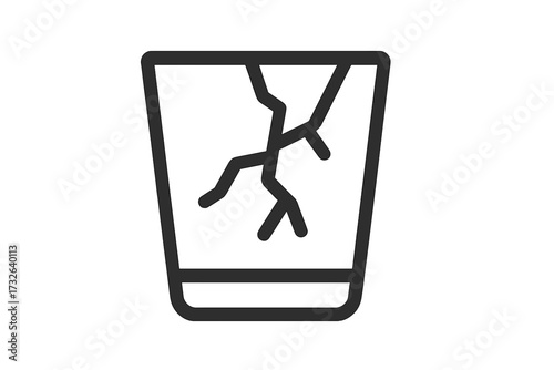 Broken glass line icon. Cracked cup symbol. Fragile, damage, and accident concept. Minimalist vector pictogram for web and graphic design. Shattered drinkware illustration.