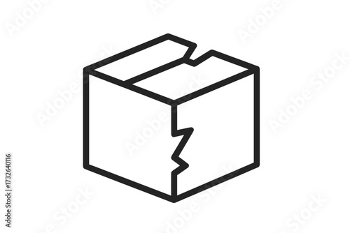 Broken box thin line icon. Damaged package vector illustration. Fragile cargo concept. Shipping problem, delivery issue symbol. Cracked carton for web, apps. Return goods.