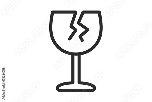 Fragile handle with care symbol. Broken glass line icon. Shipping package warning sign. Delicate cargo vector pictogram. Minimalist shatter crash illustration for web apps.