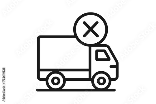 Delivery failed icon. Shipping error. Canceled order. Truck with cross mark. Logistics problem. Package not delivered. Incorrect shipment. Return. Shipment denied. Wrong.