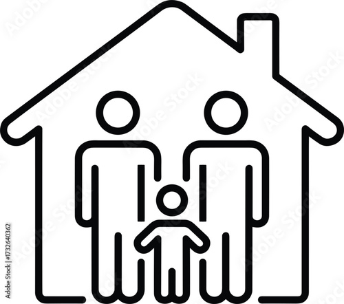 Black Outline Icon of a Family Inside a House Symbol home