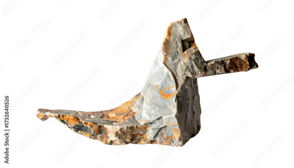 Fototapeta premium Jagged rock formation, with textured grey, orange, and brown patches