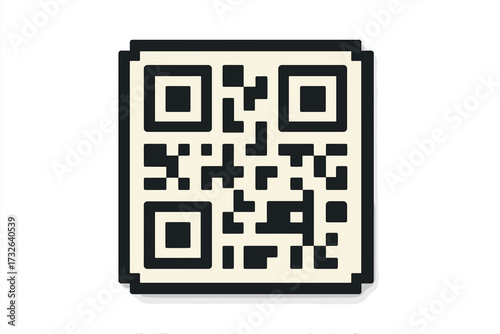 Pixel art QR code vector illustration. Retro 8-bit video game style graphic. Concept for scanning, digital data, mobile payment and website link. Technology symbol or icon.