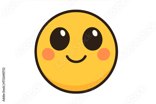Cute emoticon looking up. Adorable happy yellow face with a gentle smile and big eyes. Kawaii emoji character icon for hope, innocence and dreams. Vector illustration.