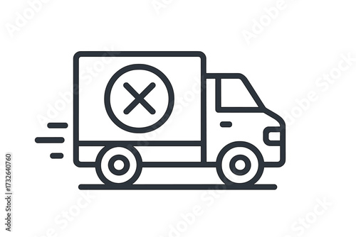 Failed delivery icon with truck and x mark. Cancelled order, shipping error, or returned package concept. Unsuccessful shipment, logistics problem vector illustration.