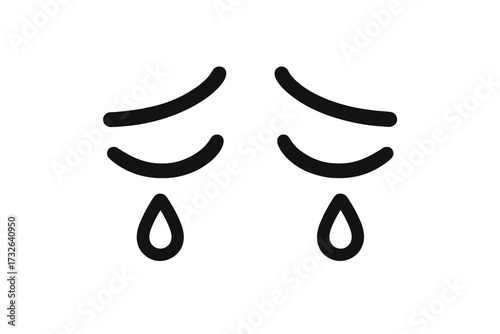 Sad crying eyes with tears. Minimalist vector illustration of sorrow and grief. Concept for depression, mental health, emotional pain, and loneliness. Simple face expression.