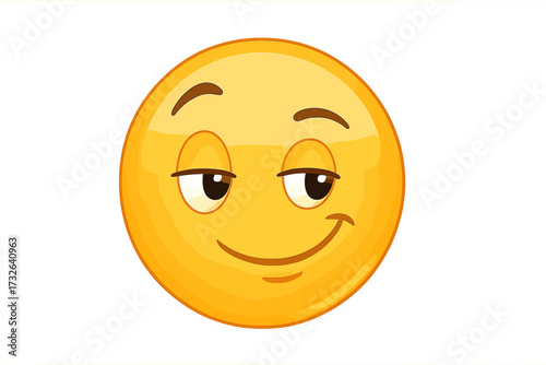 Smug emoticon vector icon. Flirting or proud emoji smiley with a good mood. Satisfied face expression. Cunning character illustration for chat. Sly cartoon avatar design.
