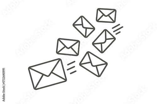 Email marketing vector icon set. Minimalist illustration of falling envelopes. Incoming message, newsletter and spam concept. Mail flow for advertising and communication.