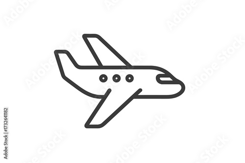 Airplane line icon for travel and transport. Minimalist plane symbol for flight and aviation. Vector outline graphic sign for airline, web design, app, ux, ui, and logo.