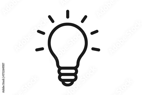 Light bulb icon for idea, solution, creativity. Concept of innovation, inspiration, thinking. Minimalist line art lamp symbol. Vector graphic for energy, electricity, startup.