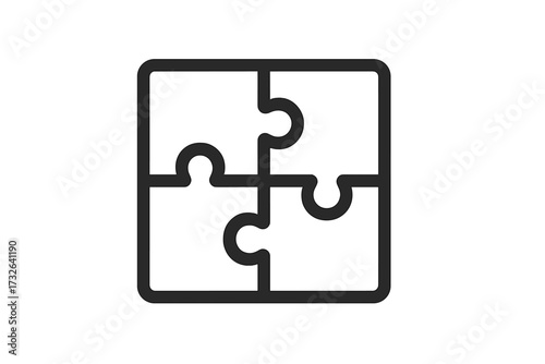 Puzzle solution icon for problem-solving. Vector graphic of matching pieces for concepts like teamwork, strategy, and connection. Minimalist business symbol of collaboration.
