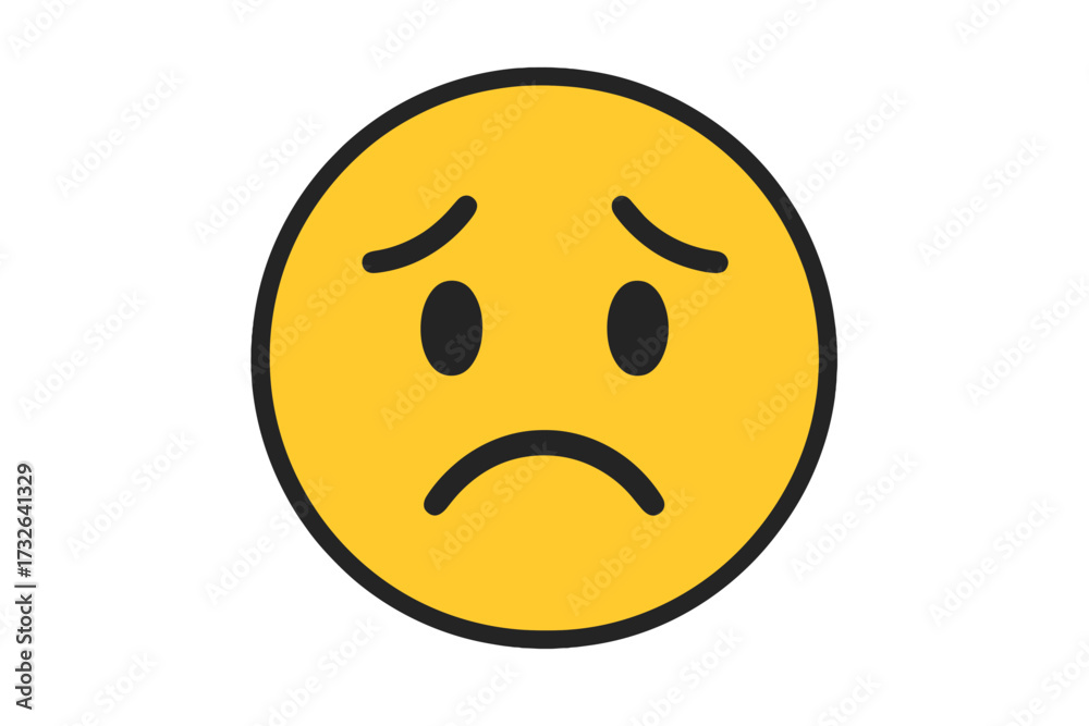 Fototapeta premium Sad emoji face vector icon. Unhappy emoticon. Concept of disappointment, sorrow, grief, depression, bad mood. Negative emotion symbol. Disappointed smiley character illustration.