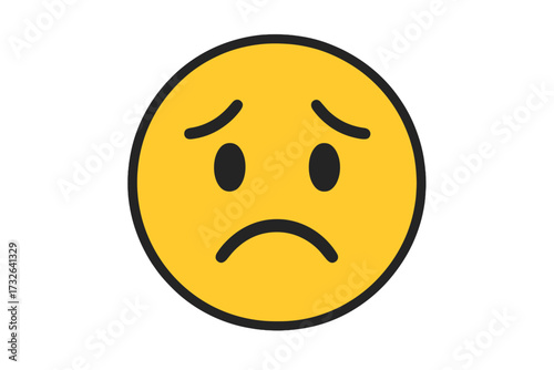 Sad emoji face vector icon. Unhappy emoticon. Concept of disappointment, sorrow, grief, depression, bad mood. Negative emotion symbol. Disappointed smiley character illustration.