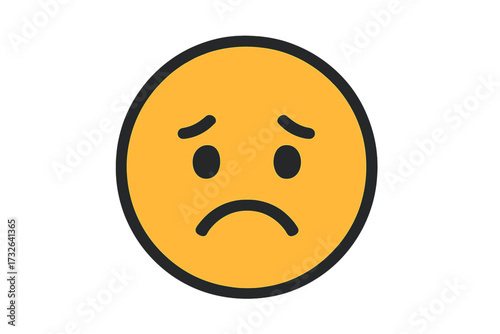 Sad face emoji vector icon. Unhappy, disappointed emoticon for social media. Concept of negative feedback, bad review, depression, and sadness. Flat cartoon style illustration.