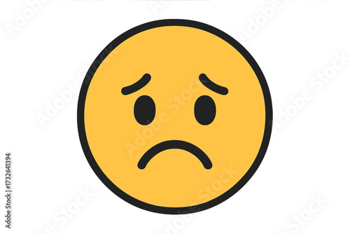 Sad emoticon vector icon. Unhappy face emoji expressing sadness, disappointment and grief. Social media graphic symbol for negative emotions. Unhappiness and depression concept.