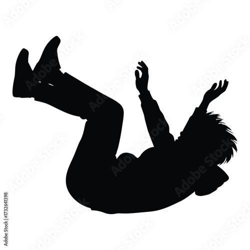 Silhouette of a person falling through the air dynamic pose capturing motion and gravity silhouette