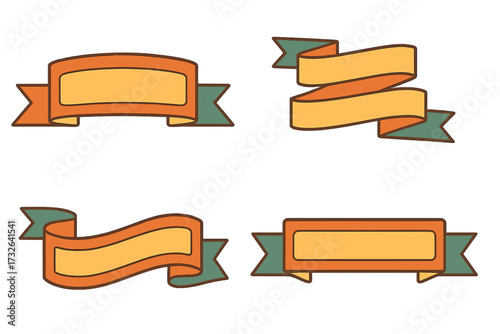 Collection of retro ribbon banners. Set of vintage scrolls and labels for sale promotion. Empty flag and tag shapes. Old classic graphic design elements. Vector illustration template.