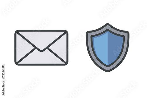Email security and data privacy concept. Envelope and shield icon. Metaphor for secure communication, spam filter, antivirus, and data protection. Vector for web interface.