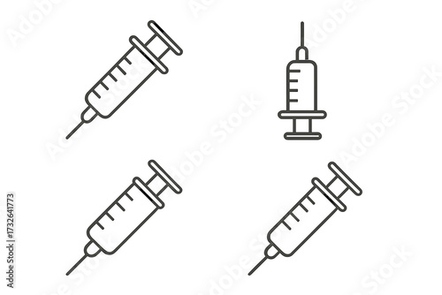 Syringe line icon set. Medical injection, vaccination, vaccine dose, and treatment concept. Minimalistic linear pictogram for web, app, UI, UX. Healthcare outline symbol.