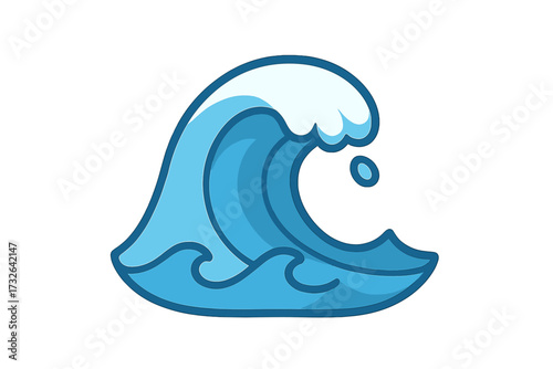 Simple cartoon wave icon. Stylized blue ocean water swirl. Vector illustration for surf, sea, and nature themes. Cute comic splash symbol for summer, beach, or tsunami concept.