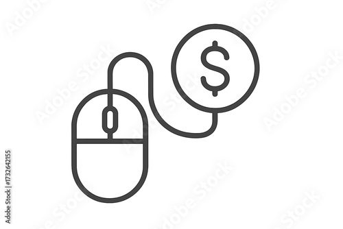 Pay per click line icon. PPC concept. Mouse and dollar coin. Online business, internet marketing, and advertising technology. Monetization and e-commerce symbol vector.