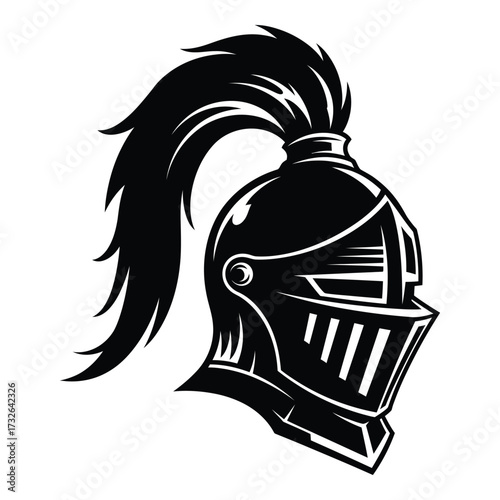 Black and white knight's helmet silhouette symbolizing strength and medieval combat power silhouette