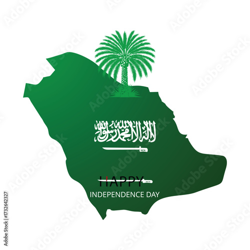 Saudi Arabia map with national flag illustration vector design country symbol icon isolated patriotism state asia geography nation green white Arabian political identity artwork abstract shape Islam,