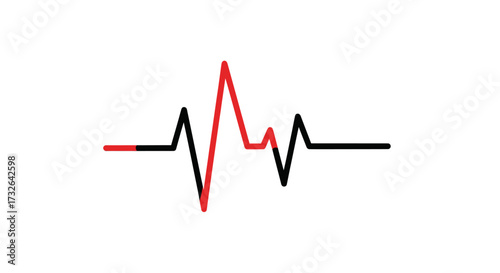Red and black line representing a heartbeat on a white background