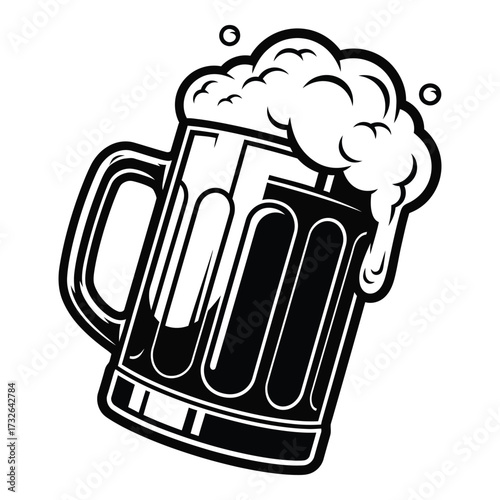 Iconic beer mug graphic design featuring frothy head and classic sturdy handle perfect for beverage branding and promotions silhouette