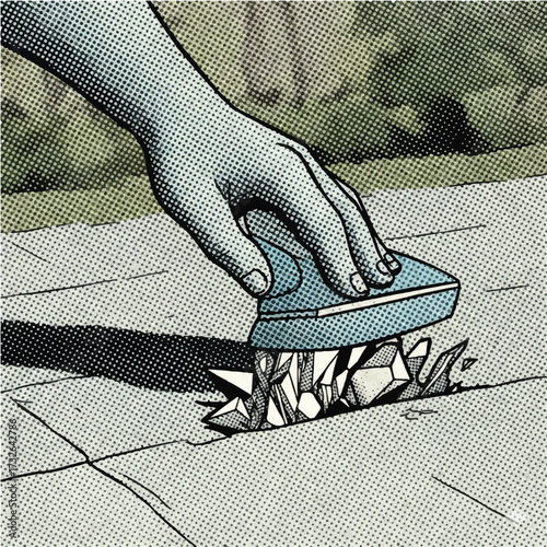 Sidewalk Safety Accessibility Vector Illustration. Hand Smoothing Geometric Obstacle