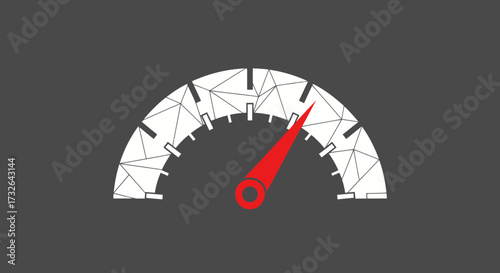 White polygon speedometer with a red needle on a grey background