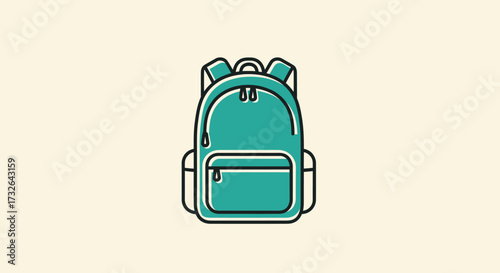 Teal backpack with thick black outlines and two compartments