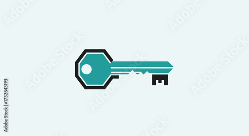 Teal key, black outline, and white dot
