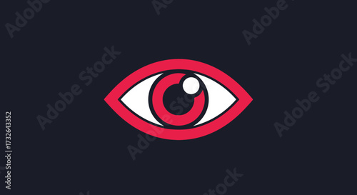 Red eye graphic on dark background