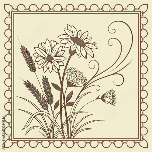 Monochrome Floral Botanical Drawing