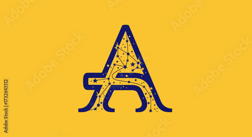 stylized letter 'A' with star constellation on yellow