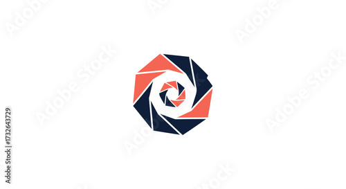 Spiral shape with coral and navy triangles