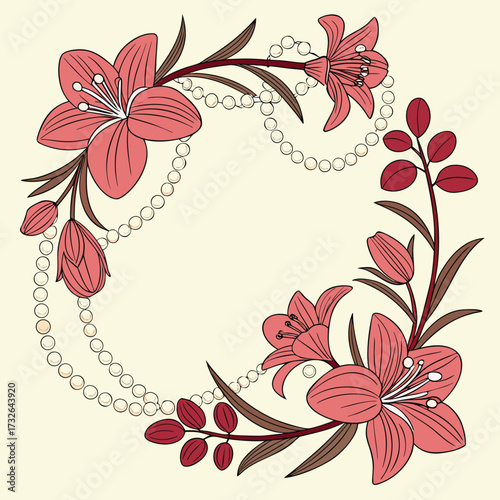 Elegant Floral Pearl Frame Illustration