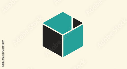 Isometric cube with teal and black facets