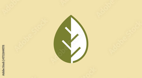 Split leaf, half green, half white, veins on a tan background