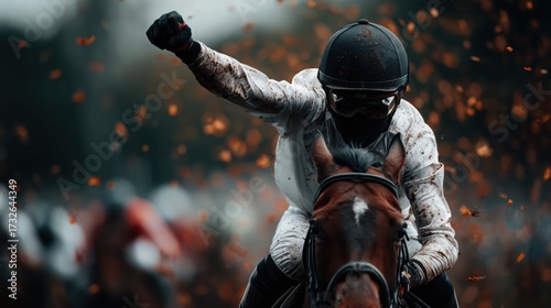 Incredible slow motion captures horse racing excitement with dynamic movement and triumph at the finish line