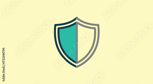 Split shield. One side teal, other pale yellow. Dark outline