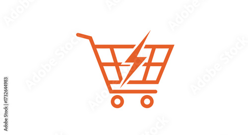 Orange shopping cart with a lightning bolt through it