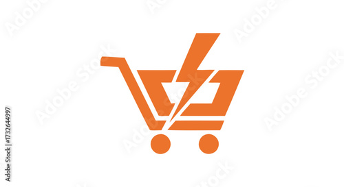 Orange shopping cart with lightning bolt