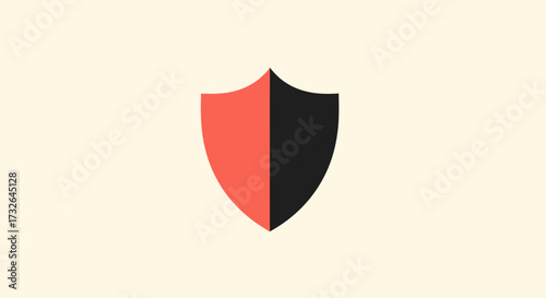 Split shield left coral, right black, on beige